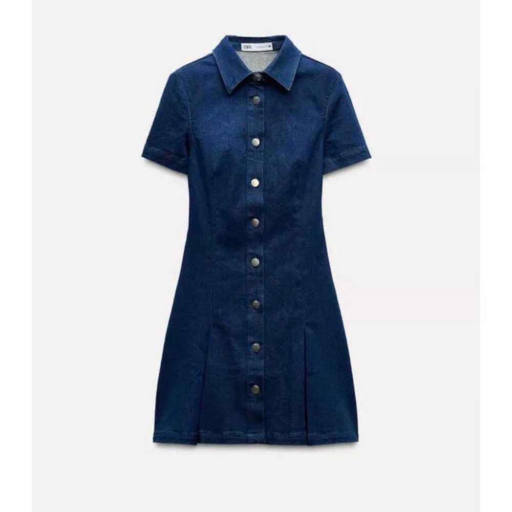 Zara xl denim Navy Button-Front Mini Dress retro